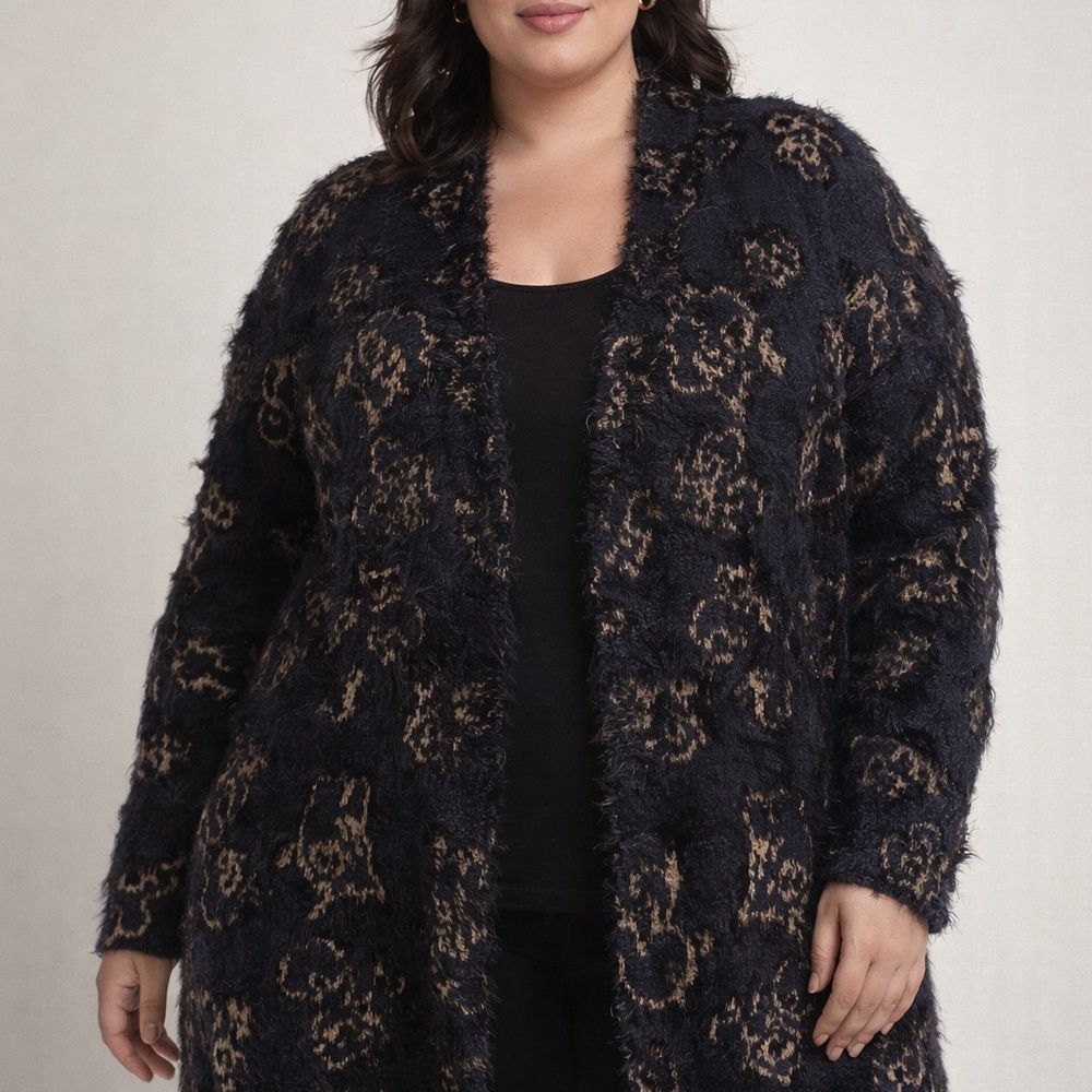 Lane Bryant Navy Gold Chunky Oversized Eyelash Fuzzy Cozy Winter Cardigan XXL